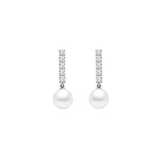 Cultured Akoya Pearl and Diamond Earrings : 14K White Gold - 0.25 CT Diamonds