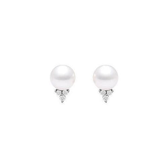 Cultured Akoya Pearl and Diamond Earrings : 14K White Gold - 0.10 CT Diamonds
