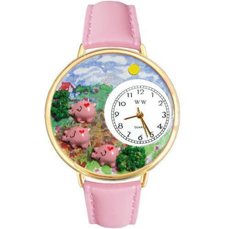 Pigs Large Gold Whimsical Watch