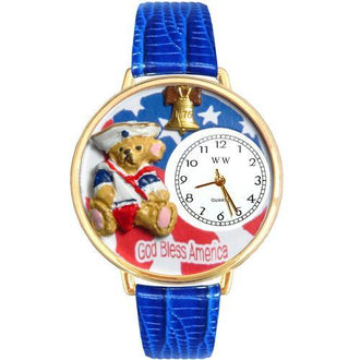 Patriotic Teddy Bear Watch in Gold (Large)