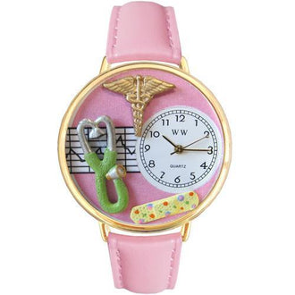 Nurse 2 Pink Watch in Gold (Large)