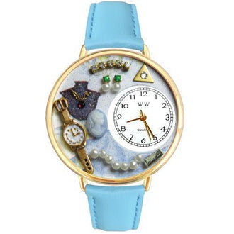 Jewelry Lover Pearls Blue Watch in Gold (Large)