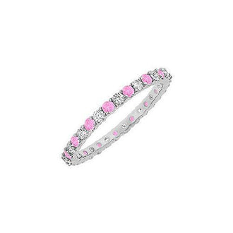 Pink Sapphire and Diamond Eternity Bangle : 14K White Gold - 10.00 CT TGW