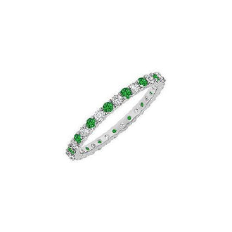 Emerald and Diamond Eternity Bangle : 14K White Gold - 6.00 CT TGW