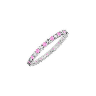 Pink Sapphire and Diamond Eternity Bangle : 14K White Gold - 6.00 CT TGW