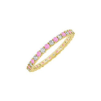 Pink Sapphire and Diamond Eternity Bangle : 14K Yellow Gold - 10.00 CT TGW