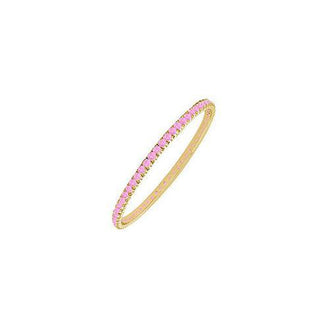 Pink Sapphire Eternity Bangle : 14K Yellow Gold - 3.00 CT TGW