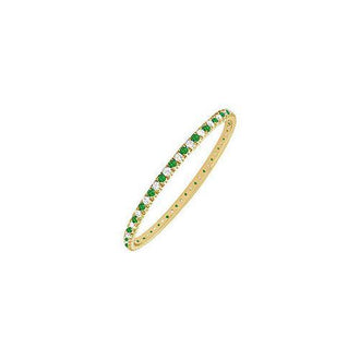 Emerald and Diamond Eternity Bangle : 14K Yellow Gold - 5.00 CT TGW