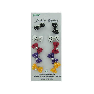 Polka dot bow fashion earrings 5 pair ( Case of 24 )