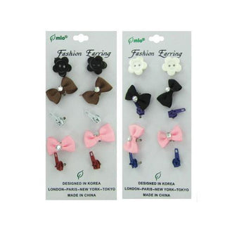 Bows and zipper pull fashion earrings five pair ( Case of 24 )