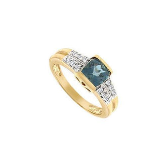 Blue Topaz and Diamond Ring : 14K Yellow Gold - 1.50 CT TGW