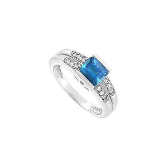 Blue Topaz and Diamond Ring : 14K White Gold - 1.50 CT TGW