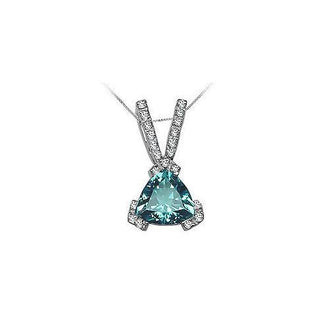 Blue Topaz and Diamond Pendant : 14K White Gold - 1.25 CT TGW