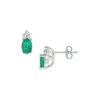 Emerald and Diamond Earrings : 14K White Gold - 0.75 CT TGW