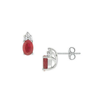 Ruby and Diamond Earrings : 14K White Gold - 1.00 CT TGW