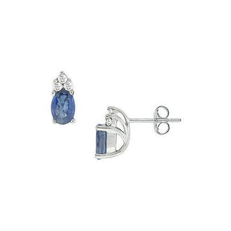 Blue Sapphire and Diamond Earrings : 14K White Gold - 1.00 CT TGW