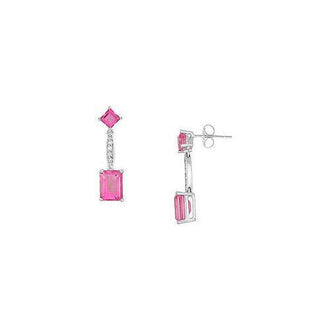 Pink Topaz and Diamond Earrings : 14K White Gold - 3.00 CT TGW