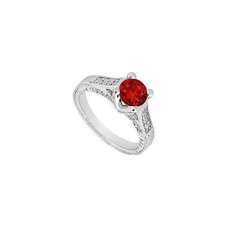 Ruby and Diamond Engagement Ring : 14K White Gold - 1.00 CT TGW