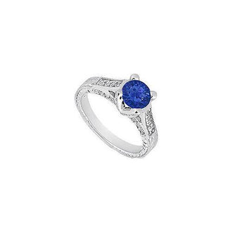 Sapphire and Diamond Engagement Ring : 14K White Gold - 1.00 CT TGW