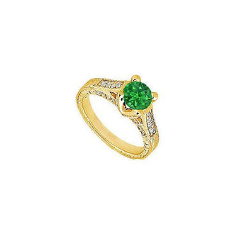 Emerald and Diamond Engagement Ring : 14K Yellow Gold - 1.00 CT TGW