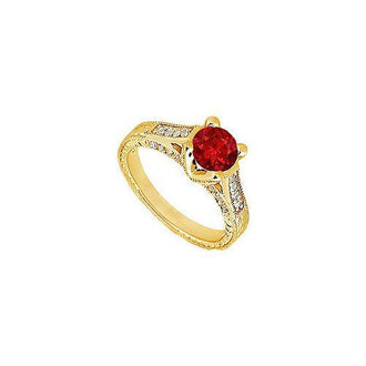 Ruby and Diamond Engagement Ring : 14K Yellow Gold - 1.00 CT TGW