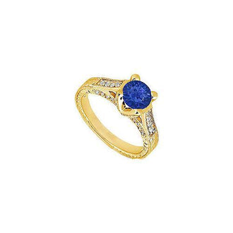 Sapphire and Diamond Engagement Ring : 14K Yellow Gold - 1.00 CT TGW