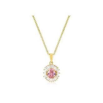 Goldtone Pink Cz Oval Halo Pendant (pack of 1 ea)