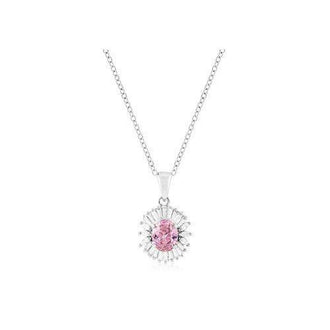 Silvertone Pink Cz Oval Halo Pendant (pack of 1 ea)