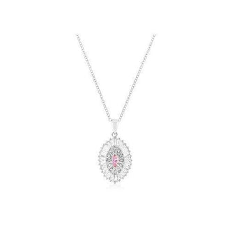 Silvertone Pink And Clear Cz Oval Halo Pendant (pack of 1 ea)
