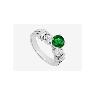 14K White Gold Engagement Ring in Diamond and Natural Emerald  0.80 Carat TGW