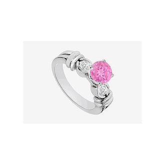 Genuine Diamond and Pink Sapphire Engagement Ring in 14K White Gold 0.80 Carat TGW