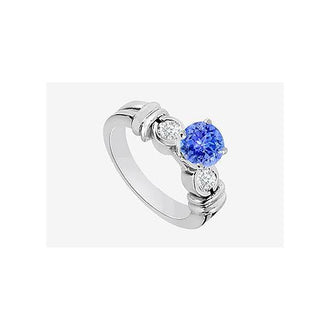 Engagement Ring Diamond and Natural Tanzanite Prong set in 14K White Gold 0.80 Carat TGW