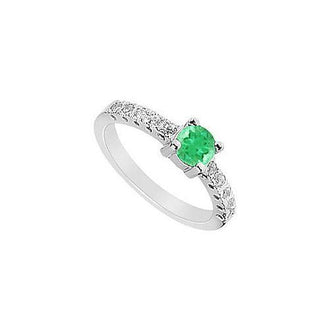 Emerald and Diamond Ring : 14K White Gold - 0.75 CT TGW