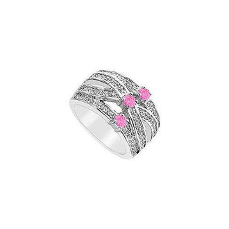 Diamond and Pink Sapphire Ring : 14K White Gold - 1.00 CT TGW