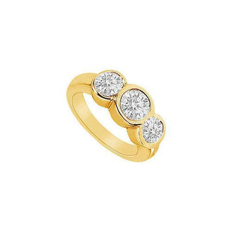 Three Stone Diamond Ring : 14K Yellow Gold - 1.75 CT Diamonds