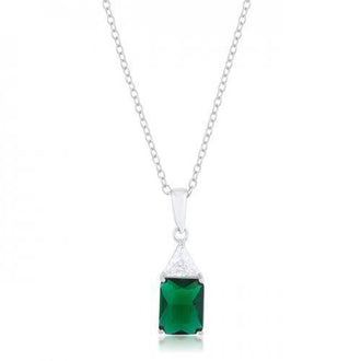 Classic Emerald Cubic Zirconia Sterling Silver Drop Necklace (pack of 1 ea)