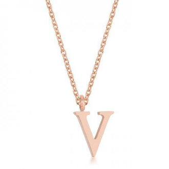 Elaina Rose Gold Stainless Steel V Initial Necklace (pack of 1 ea)