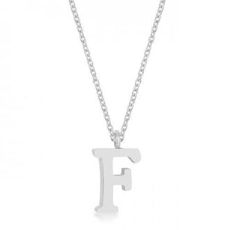 Elaina Rhodium Stainless Steel F Initial Necklace (pack of 1 ea)