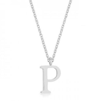 Elaina Rhodium Stainless Steel P Initial Necklace (pack of 1 ea)