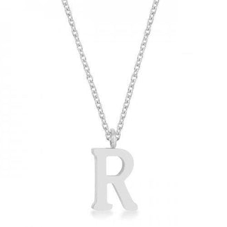 Elaina Rhodium Stainless Steel R Initial Necklace (pack of 1 ea)