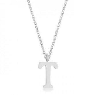 Elaina Rhodium Stainless Steel T Initial Necklace (pack of 1 ea)