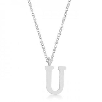 Elaina Rhodium Stainless Steel U Initial Necklace (pack of 1 ea)