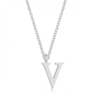 Elaina Rhodium Stainless Steel V Initial Necklace (pack of 1 ea)