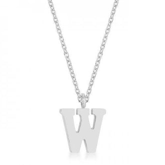 Elaina Rhodium Stainless Steel W Initial Necklace (pack of 1 ea)