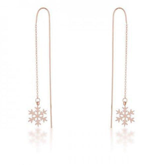 Noelle Rose Gold Stainless Steel Snowflake Threaded Drop Earrings (pack of 1 ea)