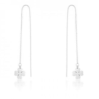 Patricia Rhodium Stainless Steel Clover Threaded Drop Earrings (pack of 1 ea)