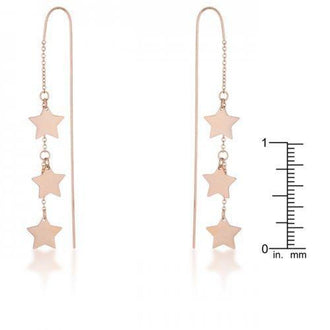 Reina Rose Gold Stainless Steel Delicate Star Threaded Drop Earrings (pack of 1 ea)