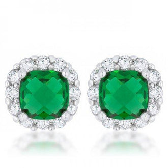 Liz 2ct Emerald Cz Rhodium Classic Cushion Stud Earrings (pack of 1 ea)