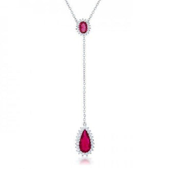 Lara 5.8ct Ruby Cz Rhodium Classic Drop Lariat Necklace (pack of 1 ea)