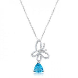 Claudia 2.3ct Aqua Cz Rhodium Butterfly Drop Necklace (pack of 1 ea)